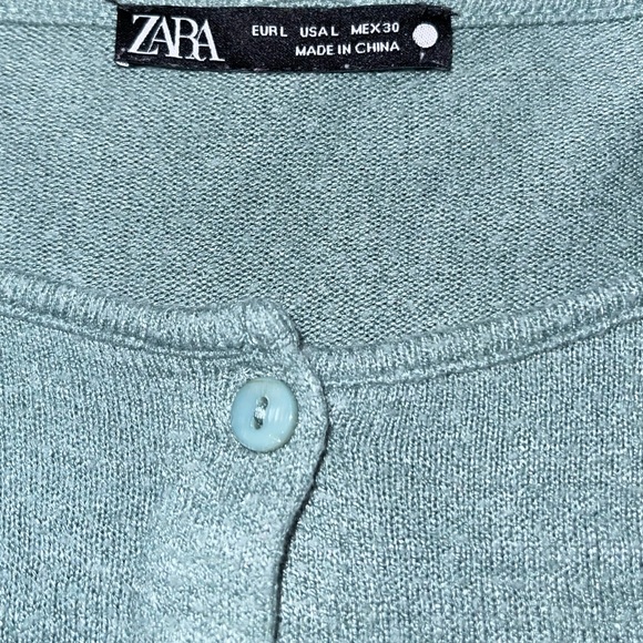Women’s Zara Blue/Green Button Down Crop Cartigan Sweater Large - Picture 3 of 3